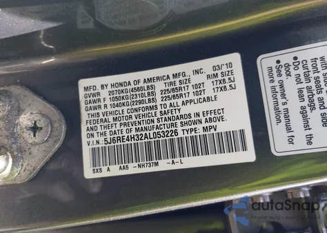 2010 Honda Cr-V Lx z USA, uszkodzony, nr VIN 5J6RE4H32AL053226